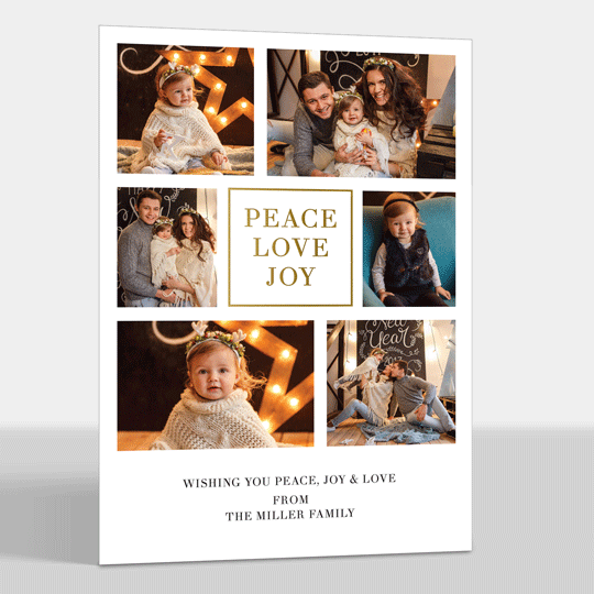 Peace Love Joy Gold Foil Holiday Photo Cards